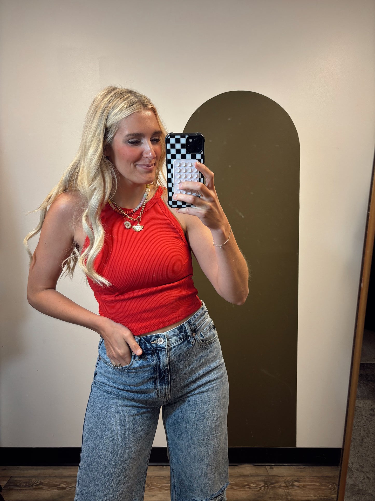 Rashida Rib Crop Tank (Red)