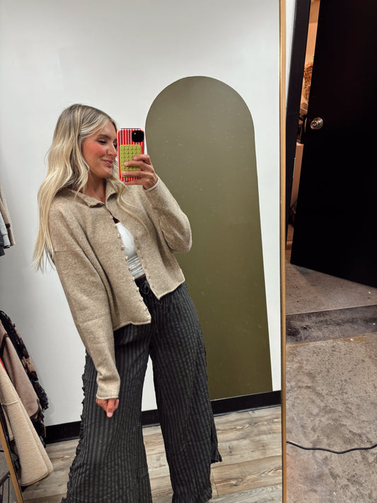 Annika Mock Neck Cardigan (Khaki)