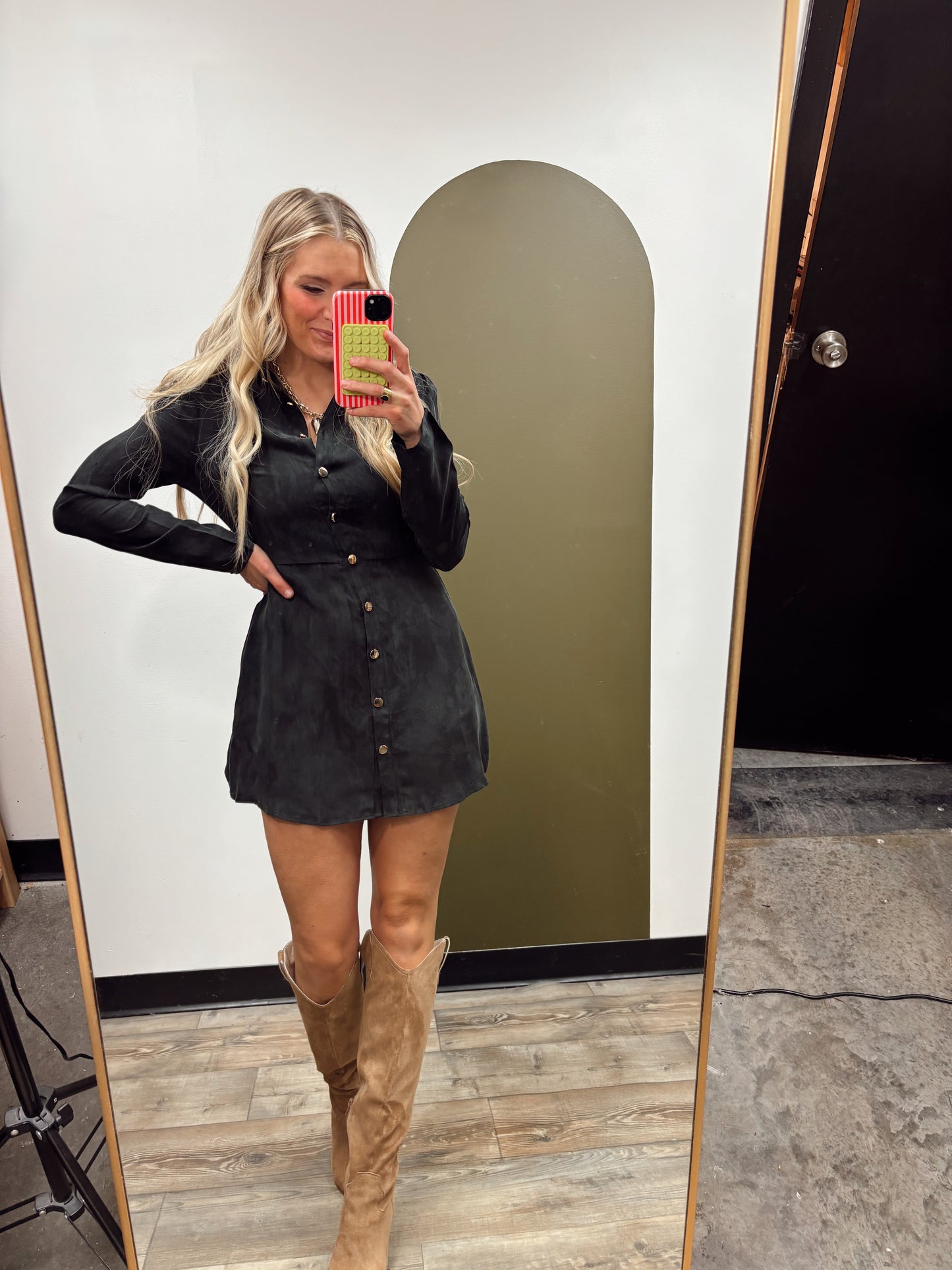 Kira Button Dress (Black)