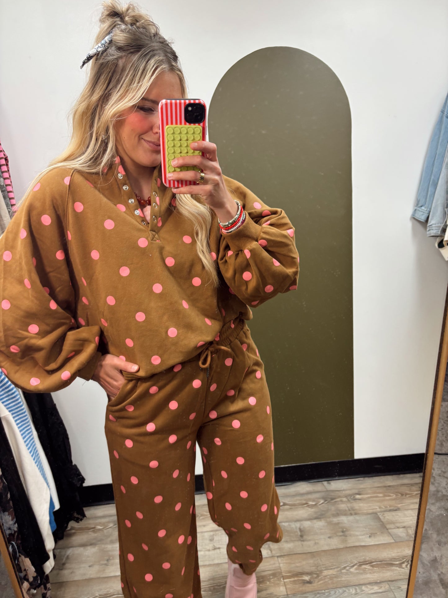 Cool Combo Polka Dot Sweat Pant(Rust/Pink)