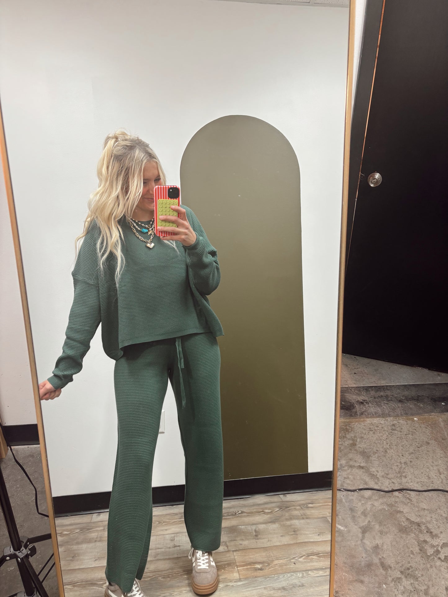 Rosy Textured Sweat Set (Green)