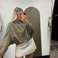 Kira Suede Bomber Jacket (Olive)