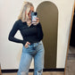 Ribbed Henley Top (Black)