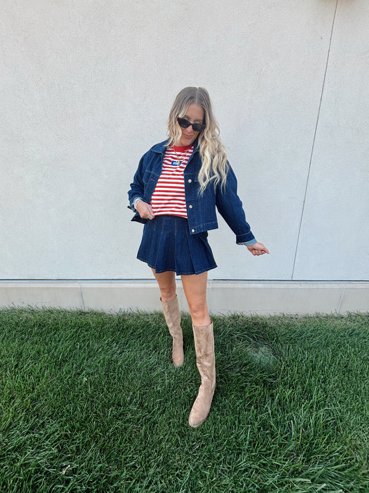 Jayhawk Stitch Stripe Top