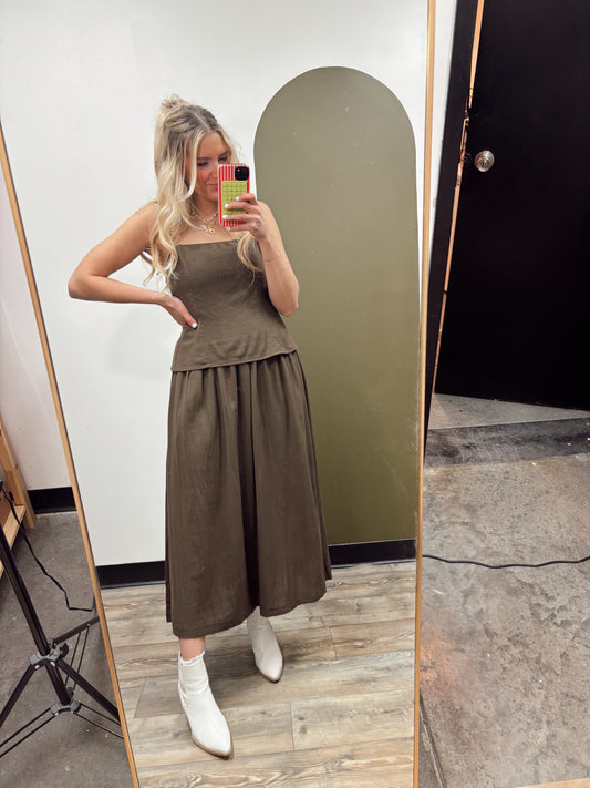 Cami Twofer Midi Dress (Brown)