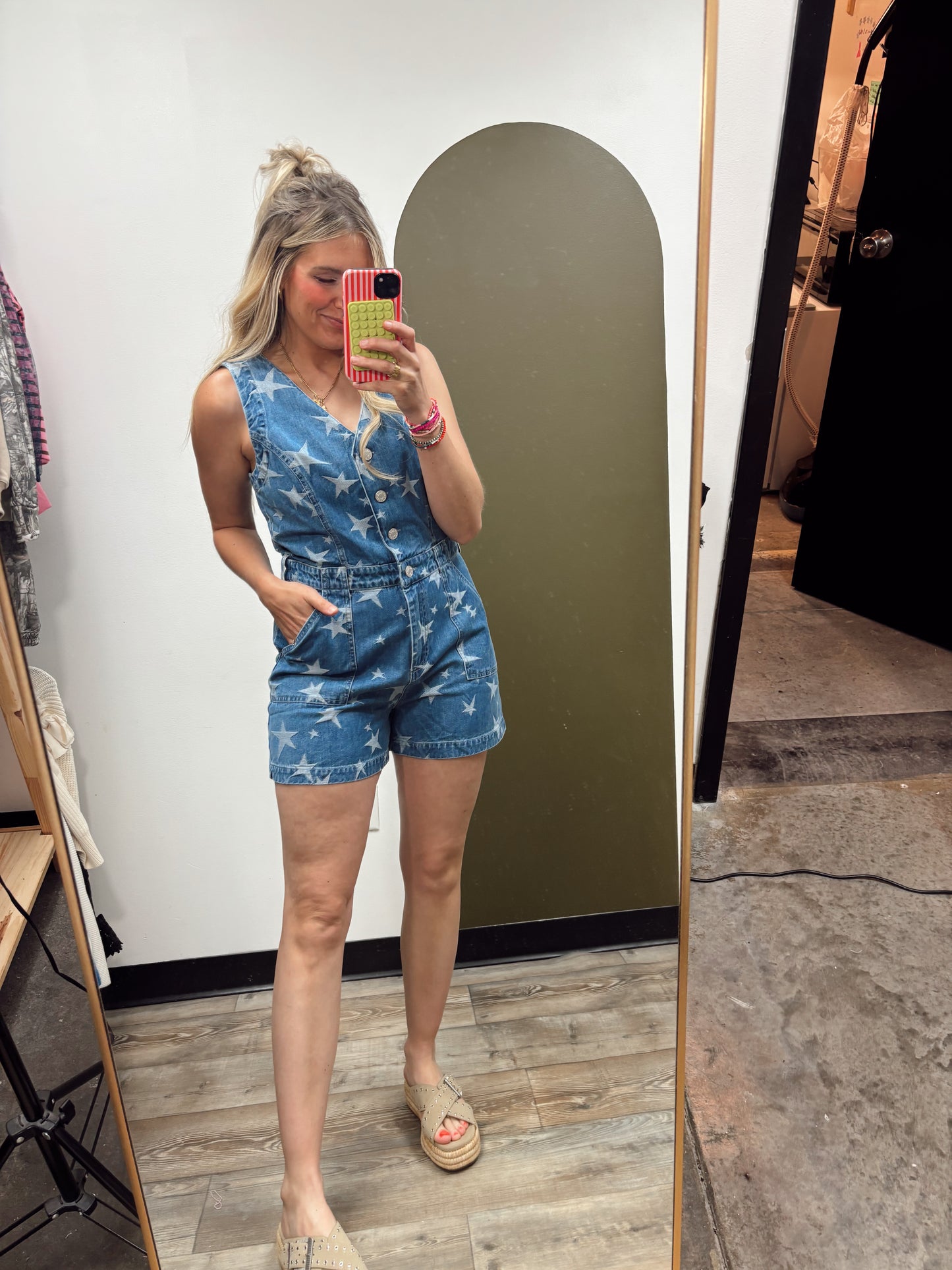 Stars Align Denim Romper