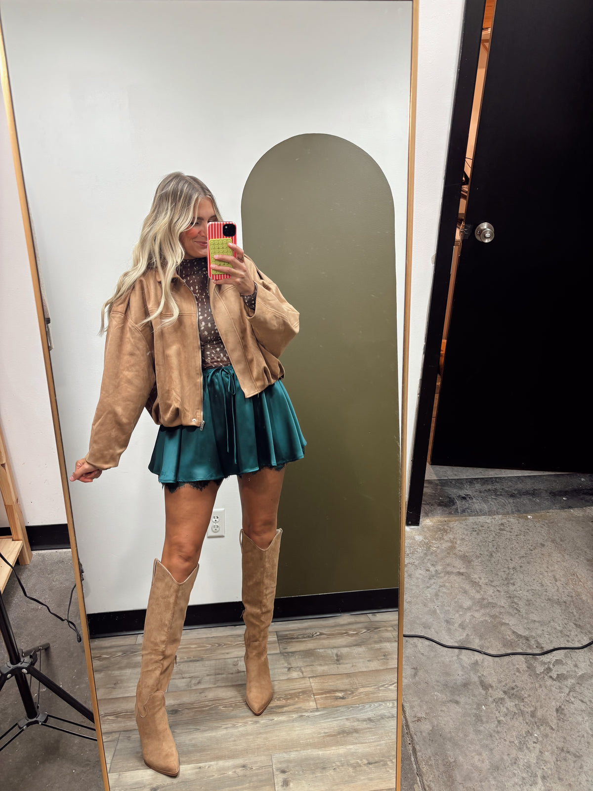 Fall Whimsy Lace Satin Skort (Pine Green)