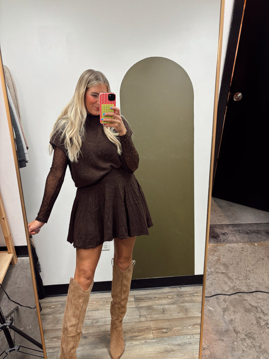 Diedra Sweater Skirt Set (Brown)