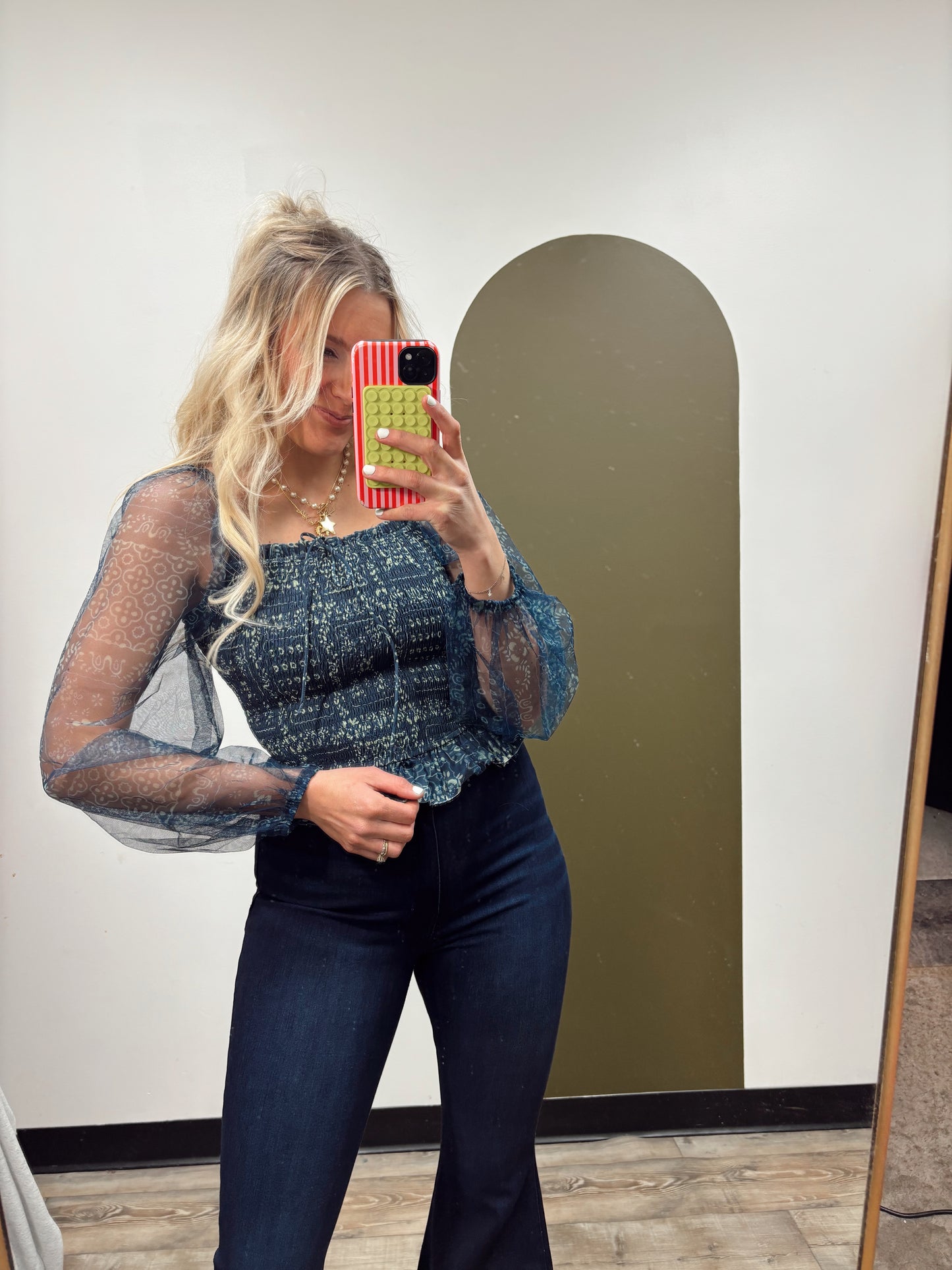 Zoey Smocked Top (Navy)