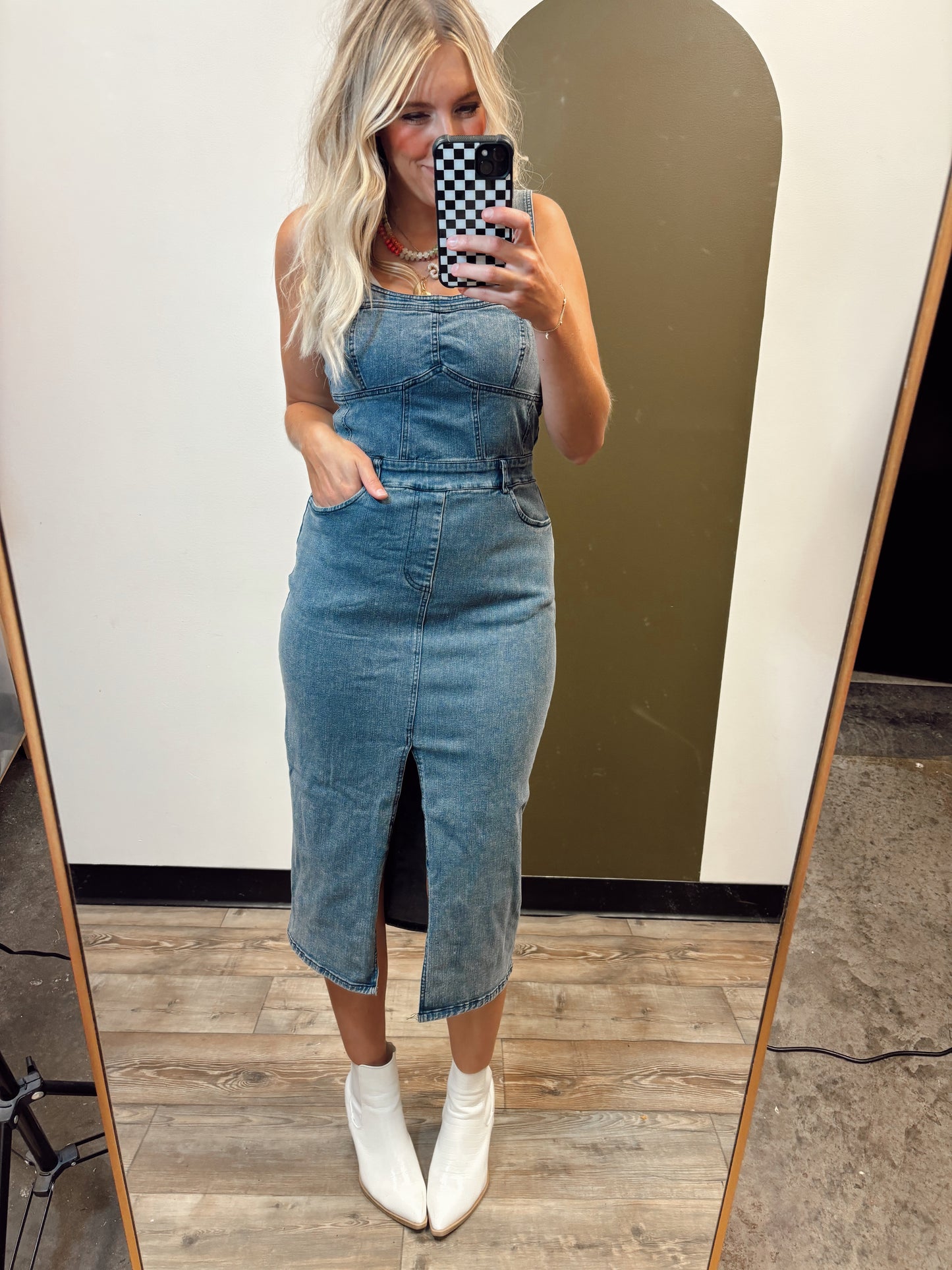 Indigo Denim Midi Dress