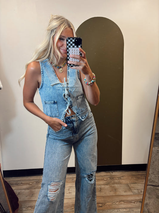 Nashville Nights Tie Vest (Denim)