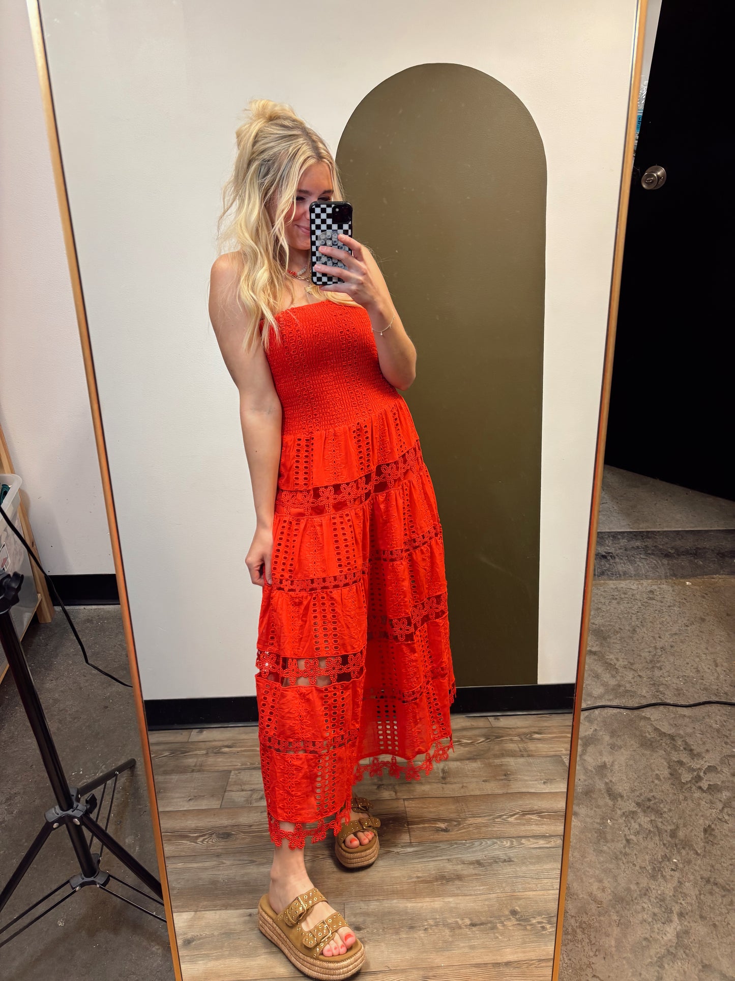 Vineyard Eyelet Dress (Red)