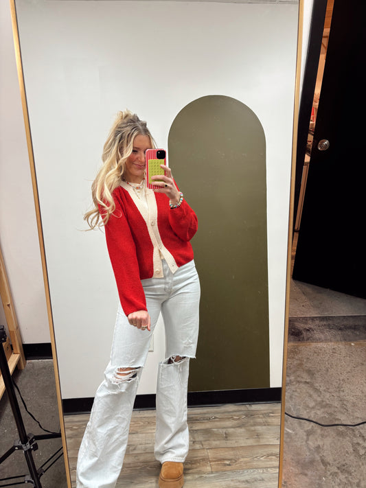 Nova Button Cardigan (red)