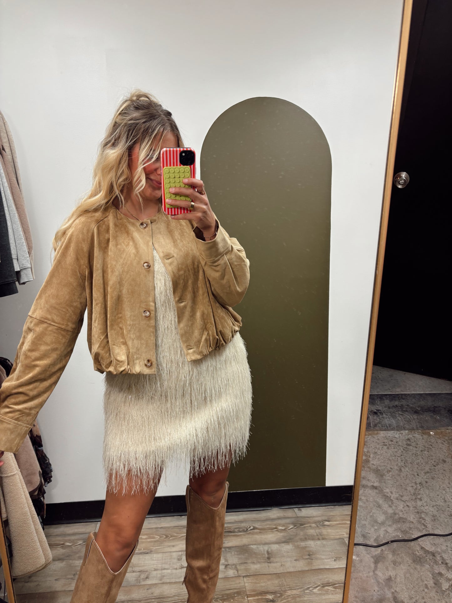 Bubble Crop Button Jacket (Camel)