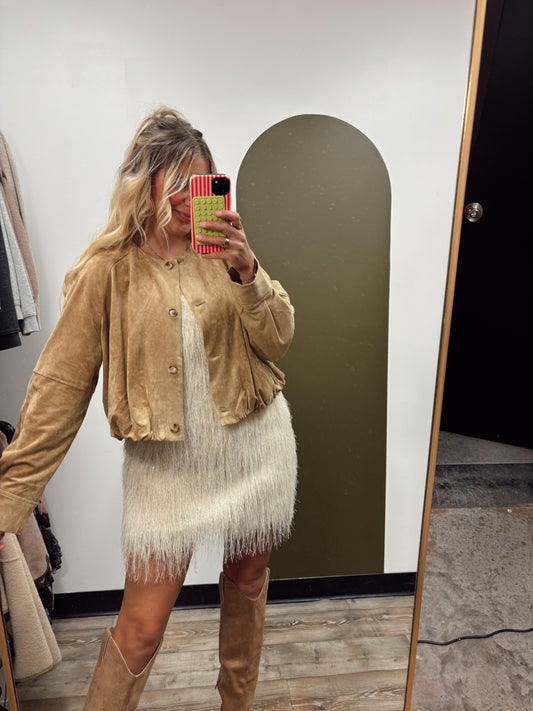 Bubble Crop Button Jacket (Camel)