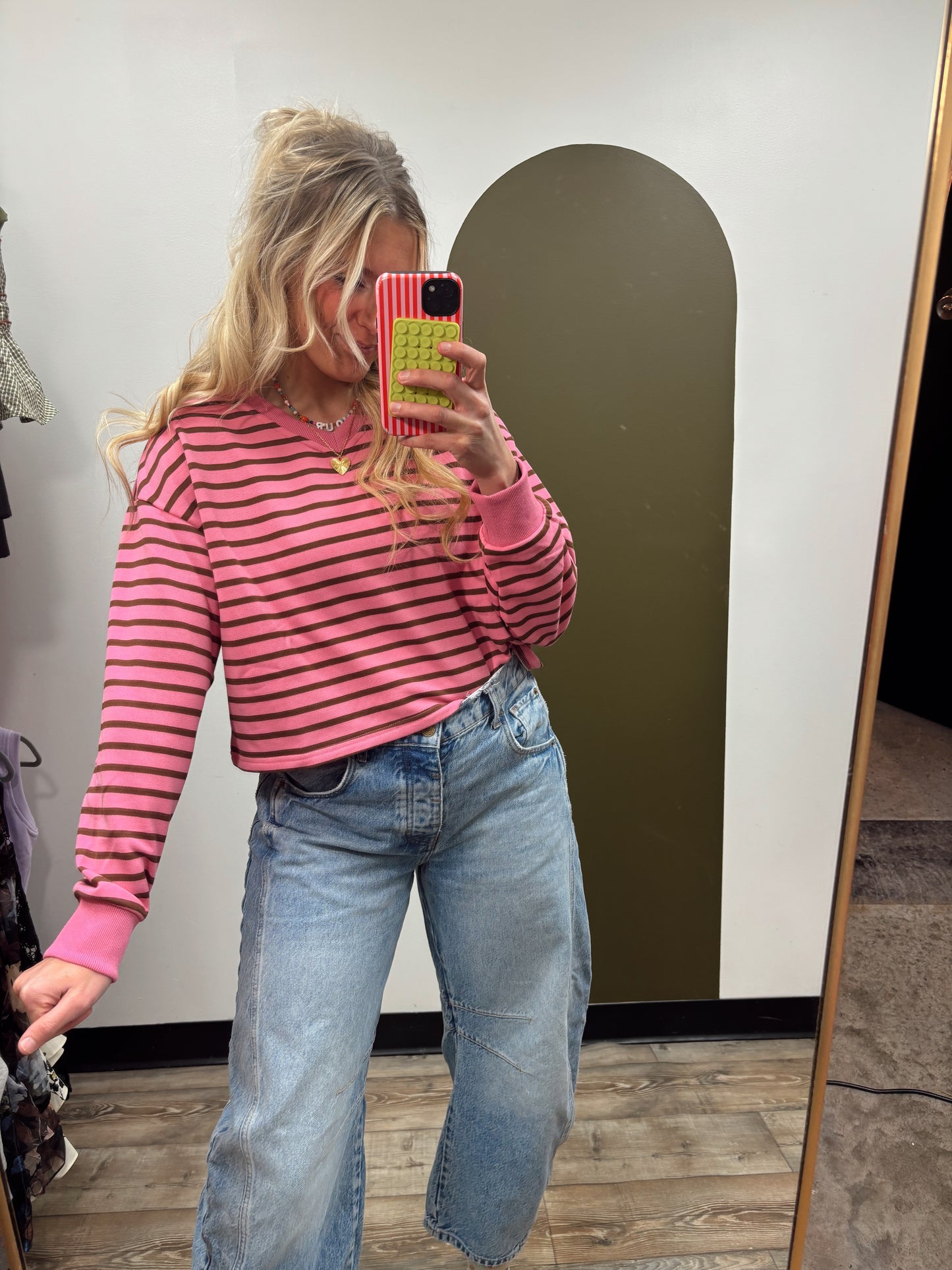 Terry Stripe Top (Brown/Pink)