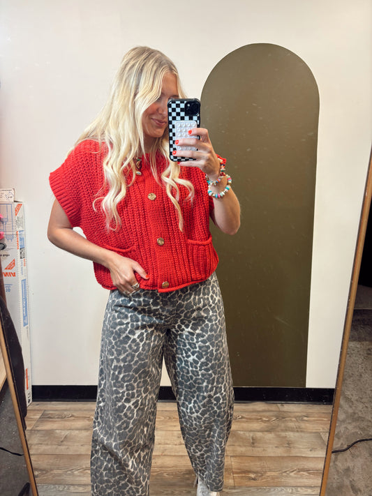 Cheer Team Button Sweater (Red)