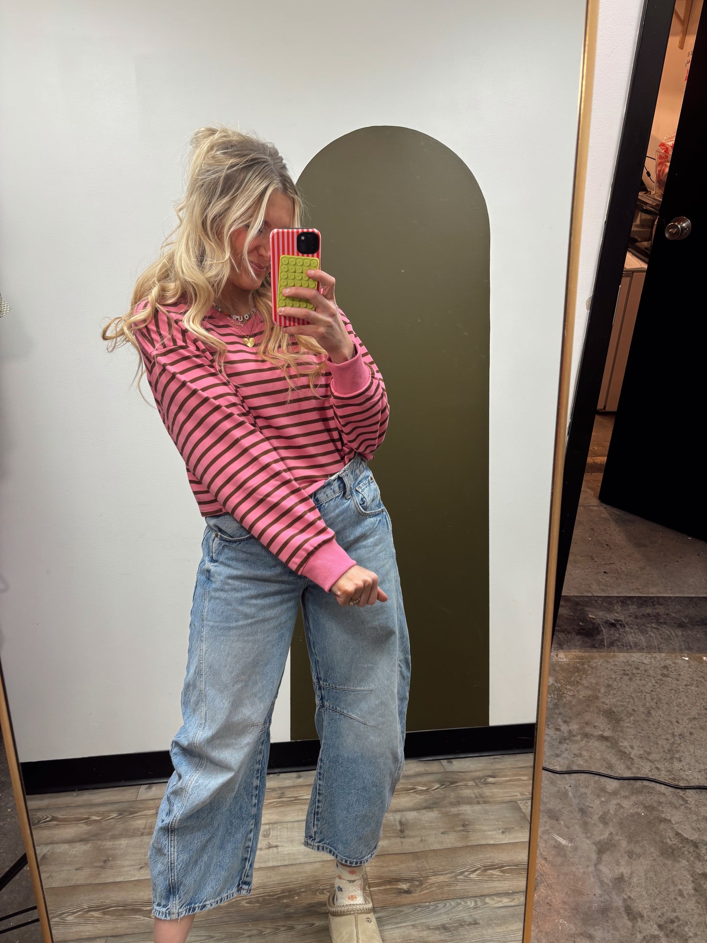 Terry Stripe Top (Brown/Pink)