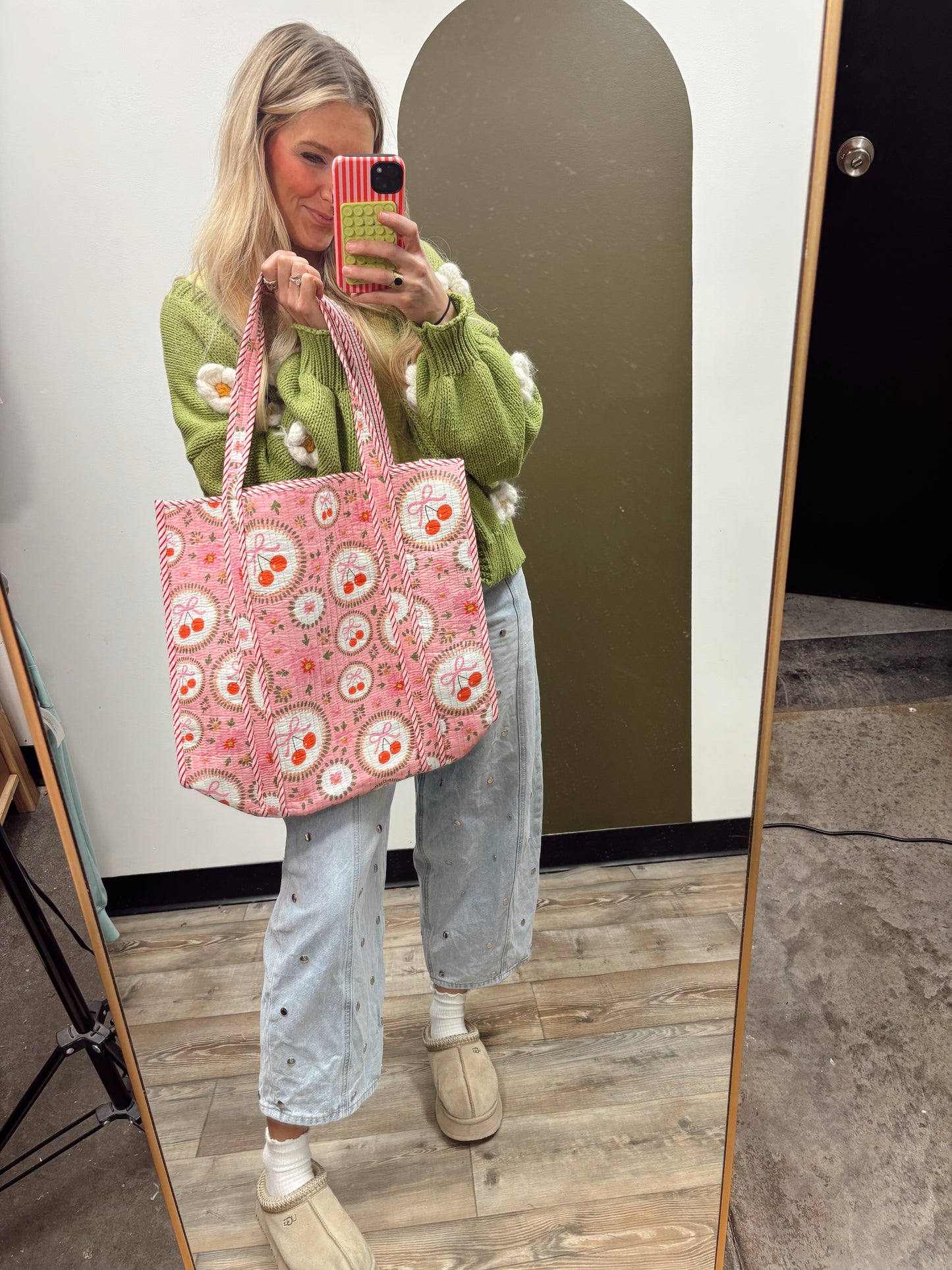 Cherries & Bows Quilted Tote