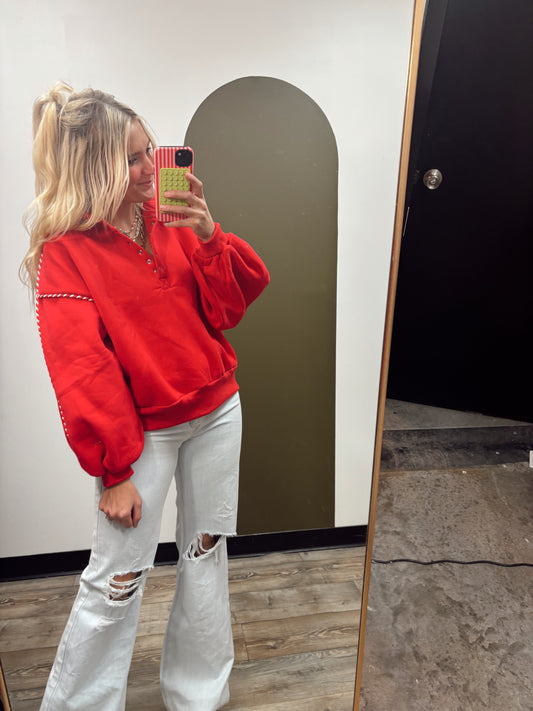 Alexa Contrast Piping Pullover (Red)