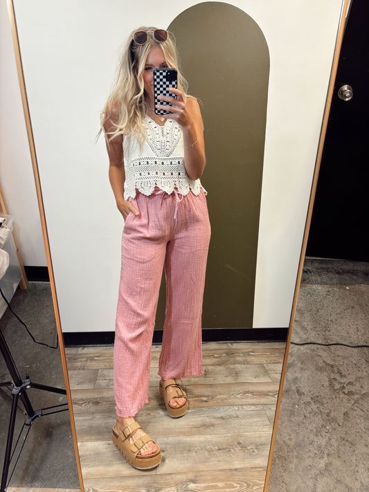 Enid Crinkle Pant (Blush)