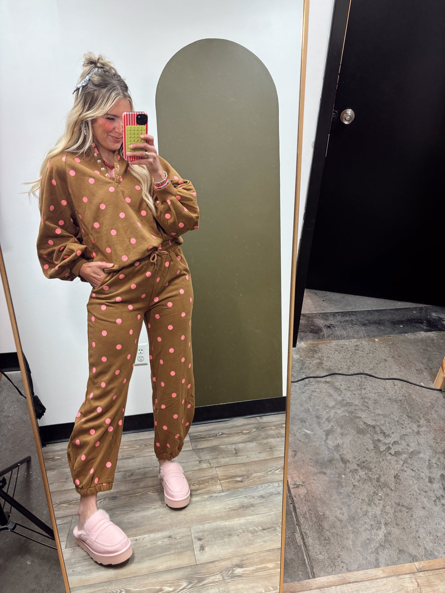 Cool Combo Polka Dot Sweat Pant(Rust/Pink)