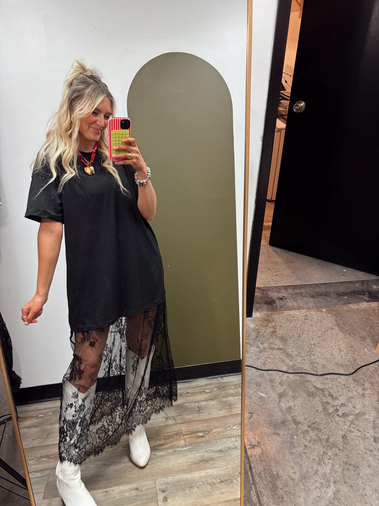 Lace Patchwork Maxi Dress (Black)
