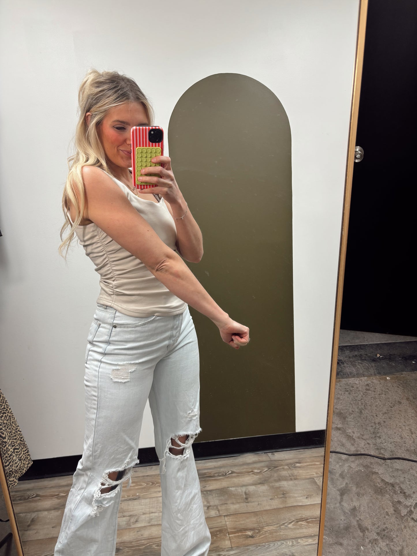 Rena Ruched Tank (Beige)