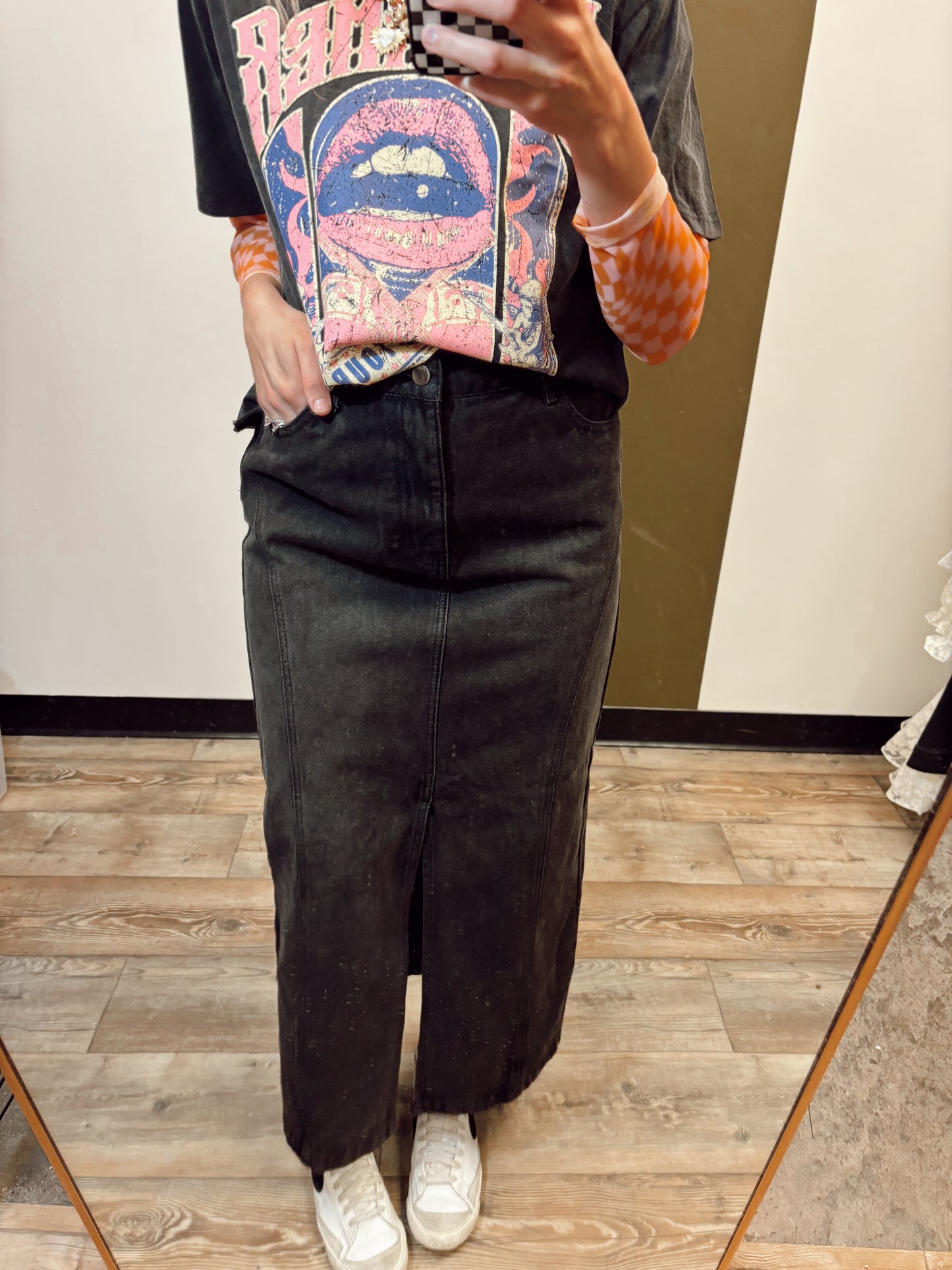 Pamela Denim Midi Skirt (Black)