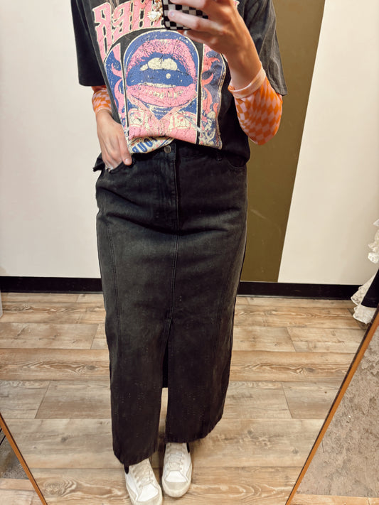Pamela Denim Midi Skirt (Black)