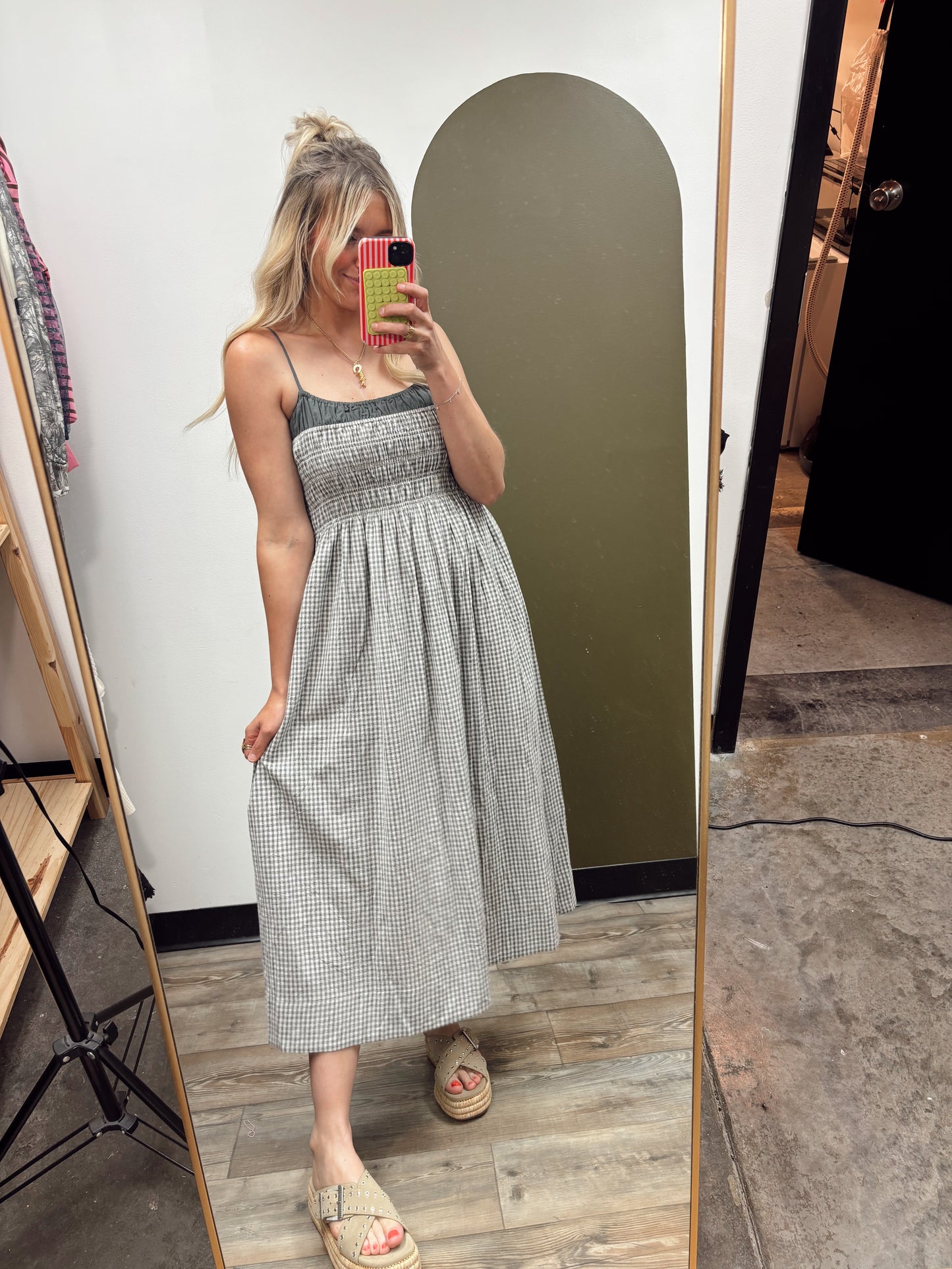 Shirred Bodice Contrast Dress (Grey)