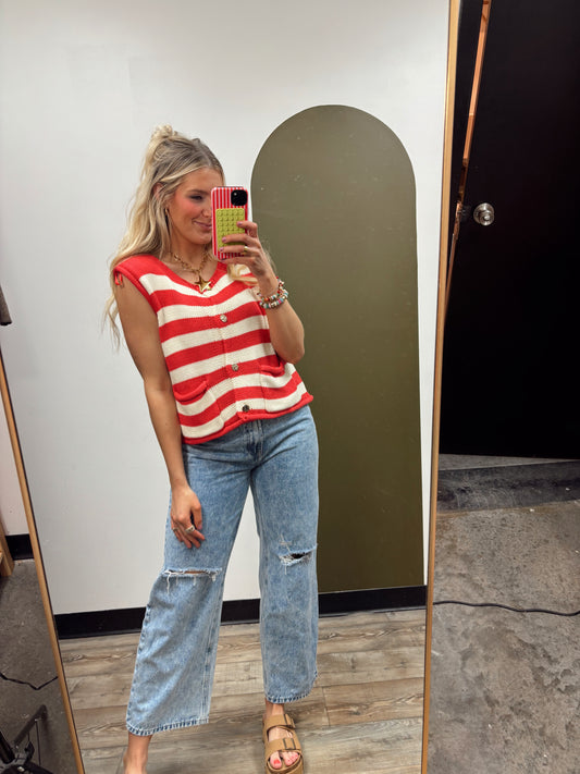 Come Sailing Knit Button Vest (Red)