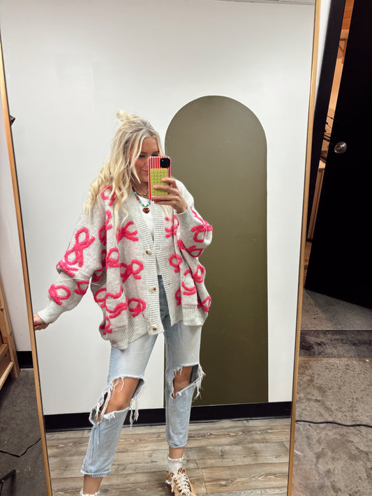 Bow Tied Sweater Cardigan (Grey)