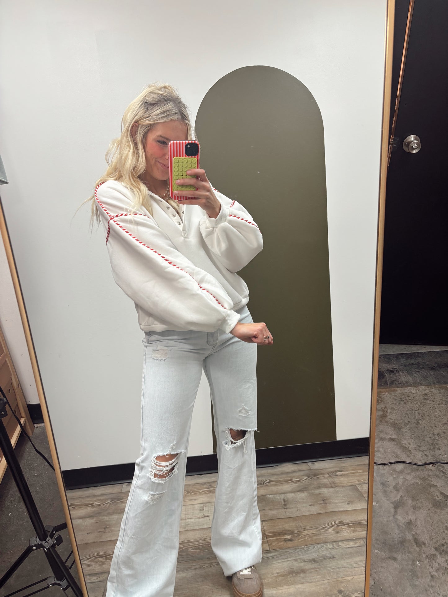 Alexa Contrast Piping Pullover (White)