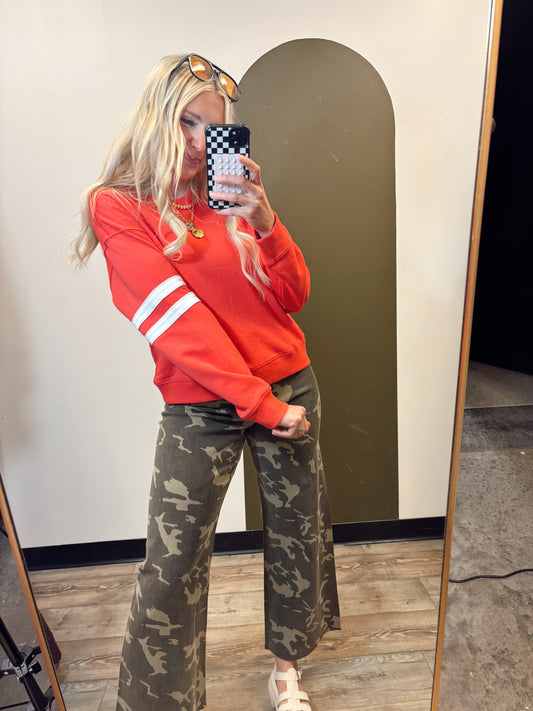 Poppy Racer Stripe Sweat Top (Red)