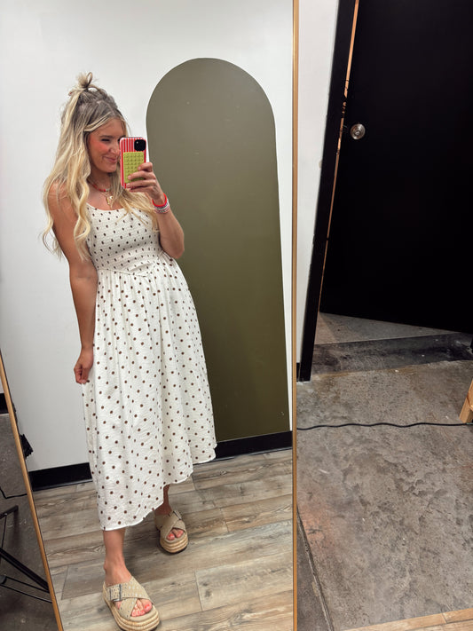 Gwyn Polka Dot Midi (Brown Dot)