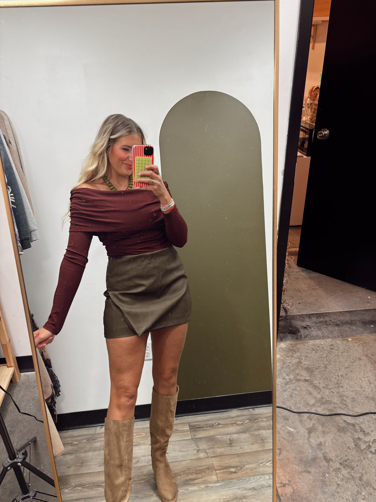 Tilly Vegan Leather Skort (Brown)