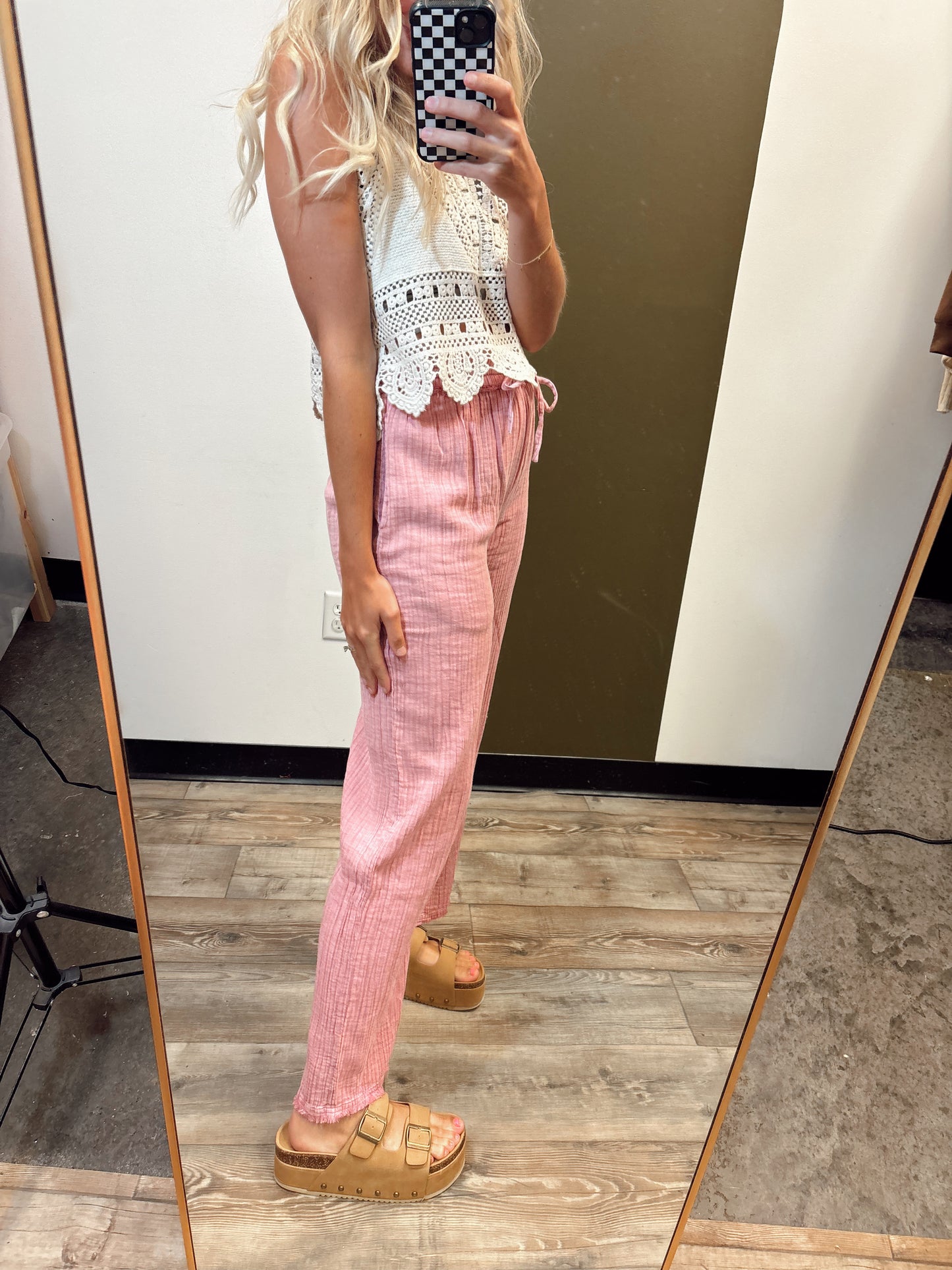 Enid Crinkle Pant (Blush)