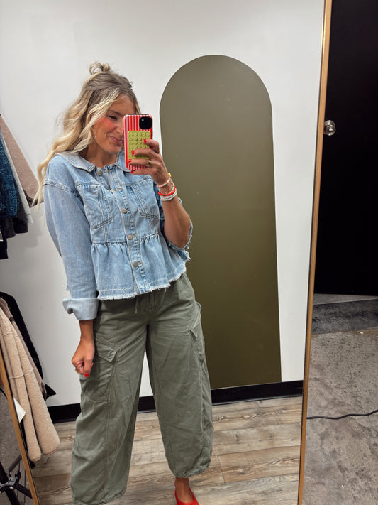 Ruffle Hem Denim Jacket