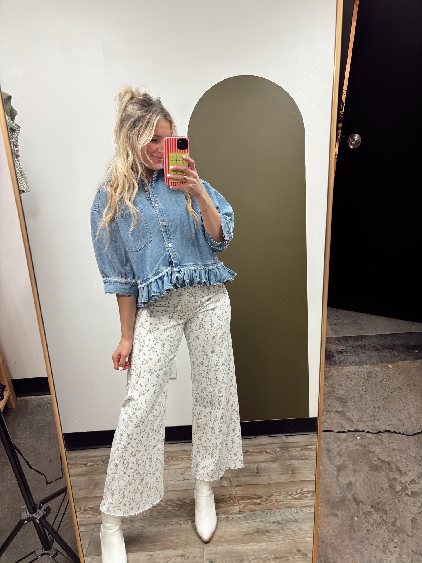 Ruffle Hem Denim Top