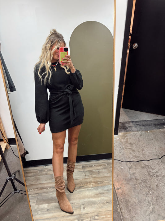 Sadie Front Tie Dress (Black)