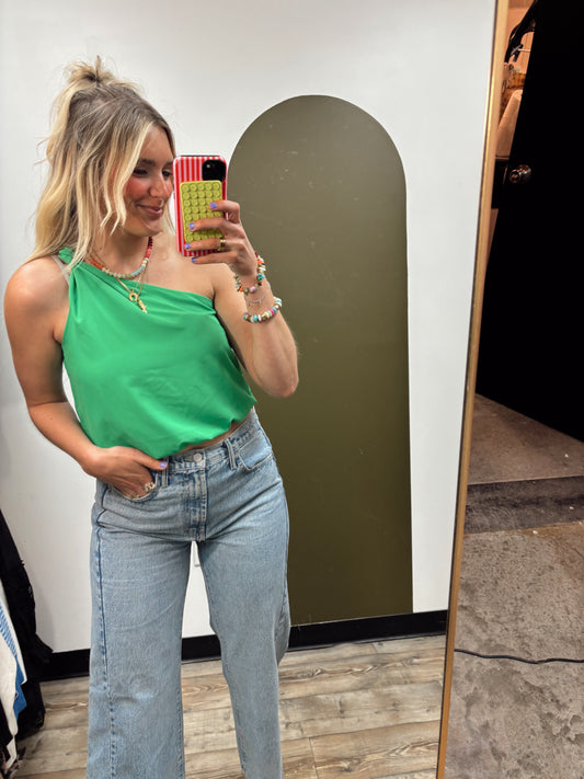 Why Knot One Shoulder Top (Green)