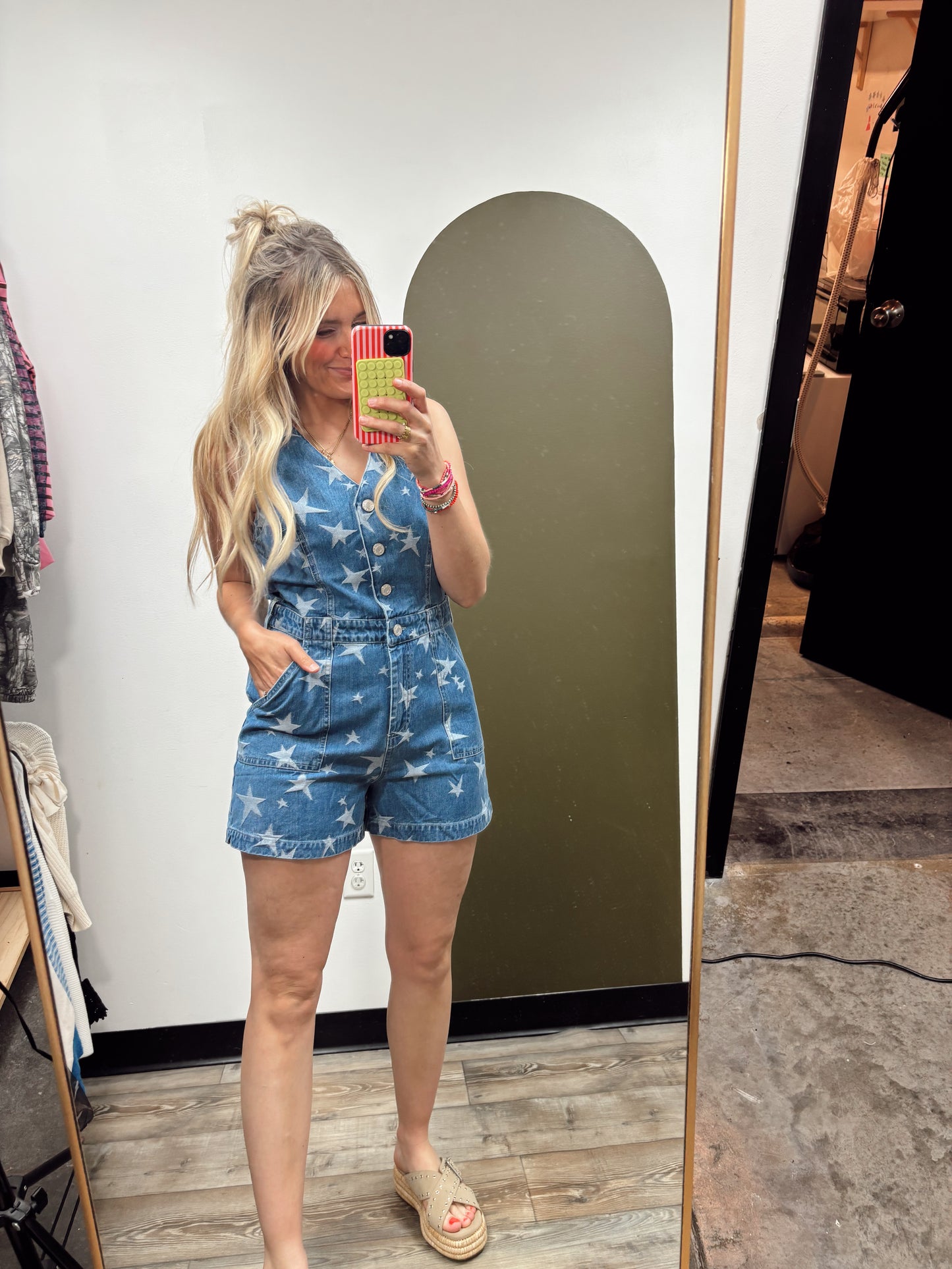 Stars Align Denim Romper