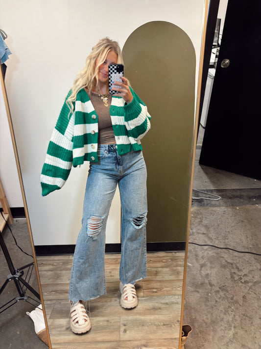 Crowd Pleaser Stripe Cardy (Green)
