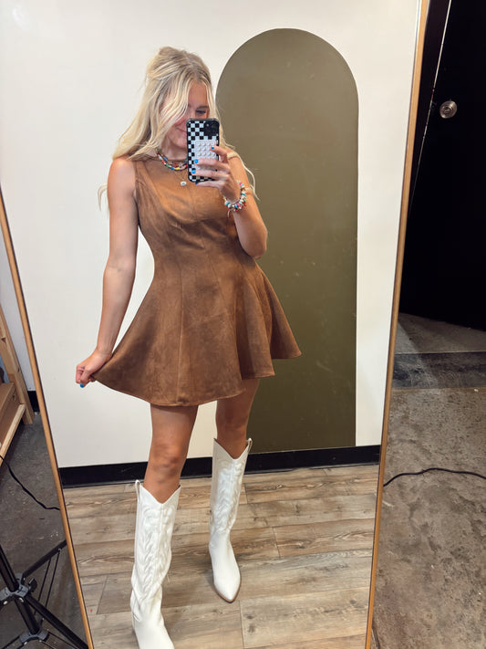 Heide Faux Suede Dress (Camel)