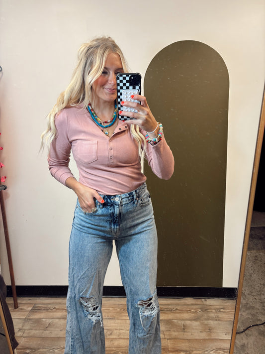 Softer Side Henley Top (Blush)