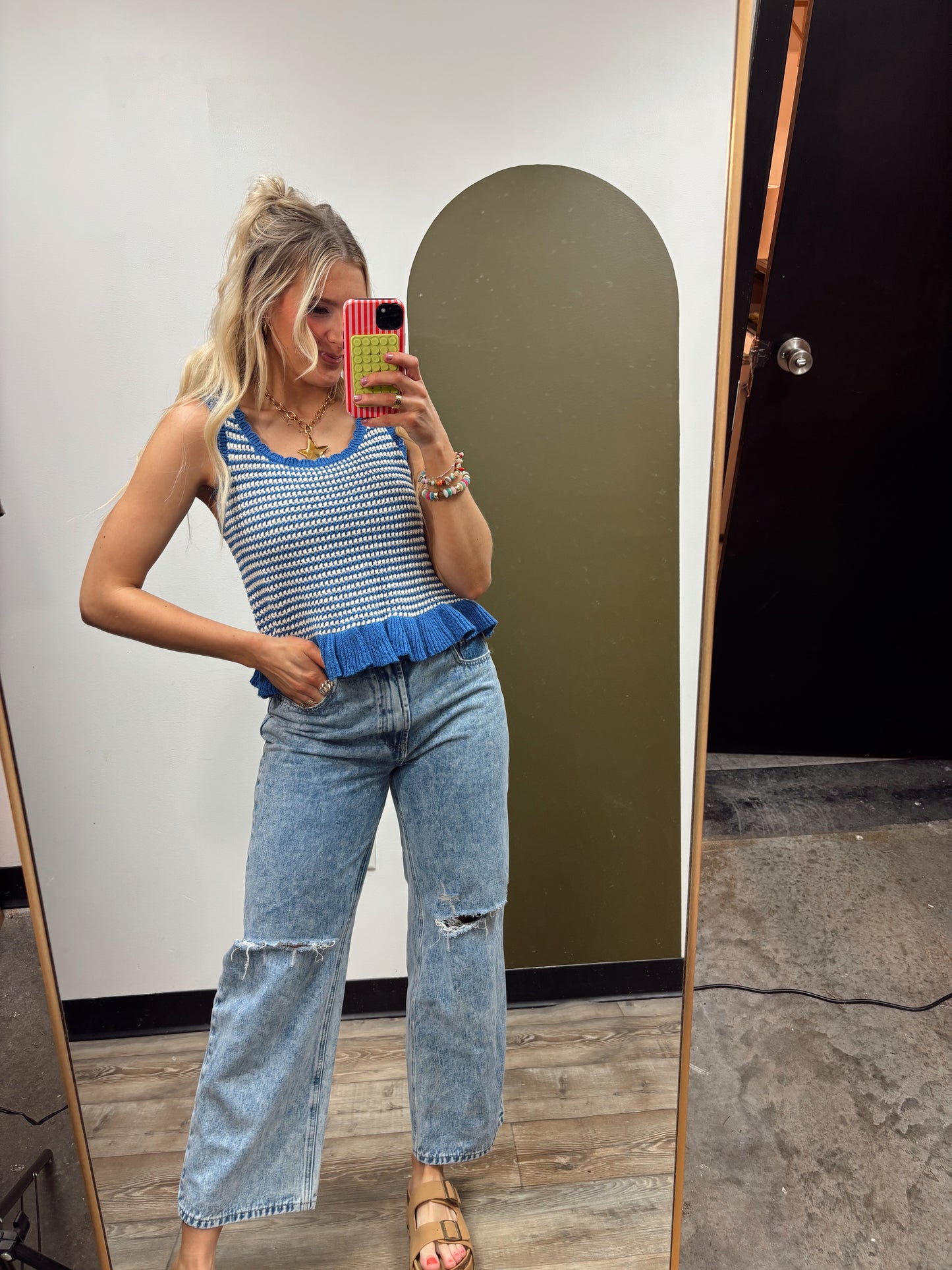 Peplum Knit Tank (Blue)