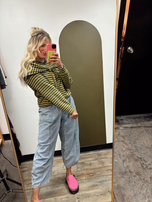 Over My Shoulder Stripe Top (Green)
