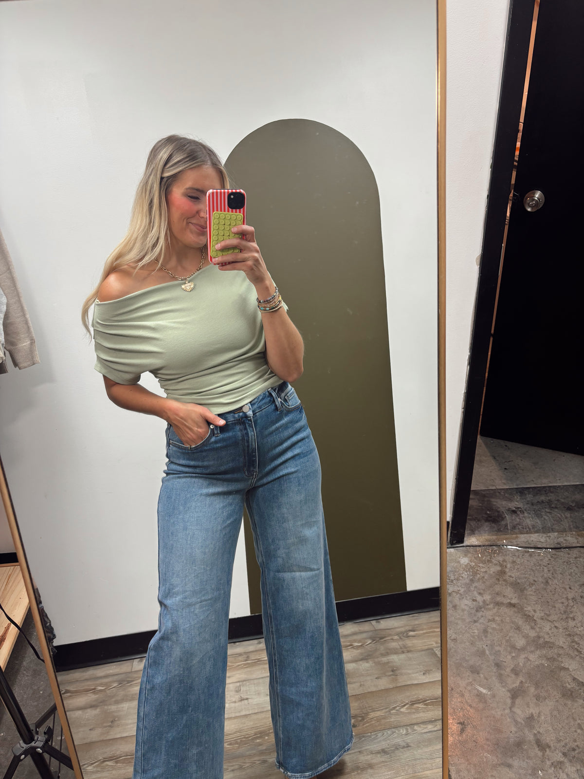 Asa Off Shoulder Top (Sage)