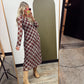 Sheer Plaid Maxi Dress (Rust)